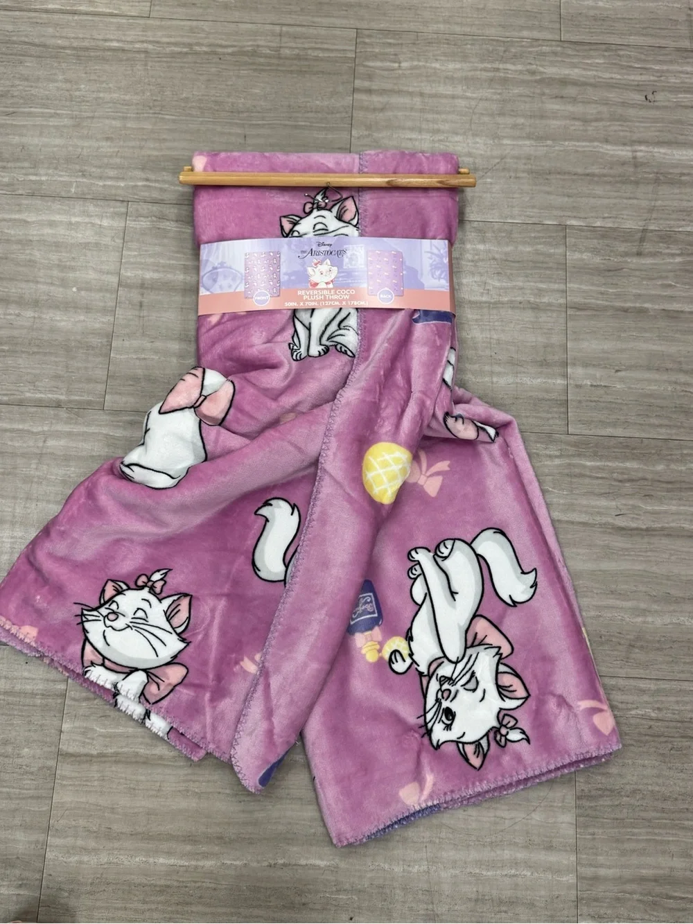 Disney Pink reversible Plush Throw Blanket with Marie Character Print